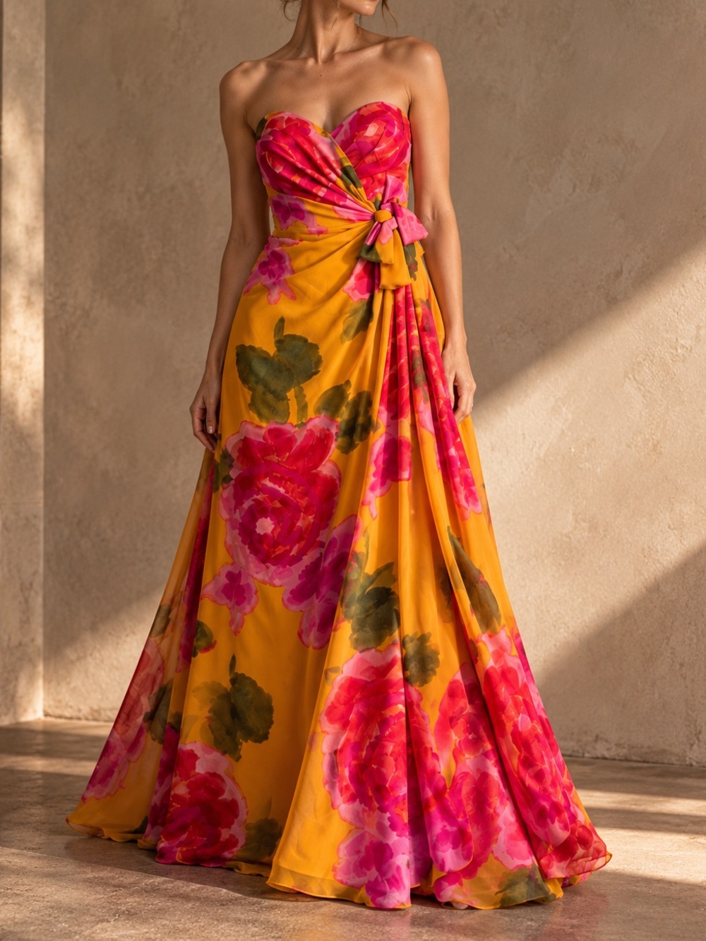 Vintage Scaasi Boutique Silk Floral Strapless Evening Gown XS 0 2